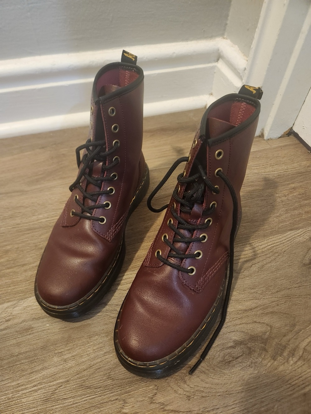 Dr. Martens dark red Leather Boots with burgundy lining